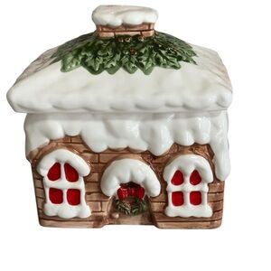 Festive Ceramic Holiday House with Snowy Roof